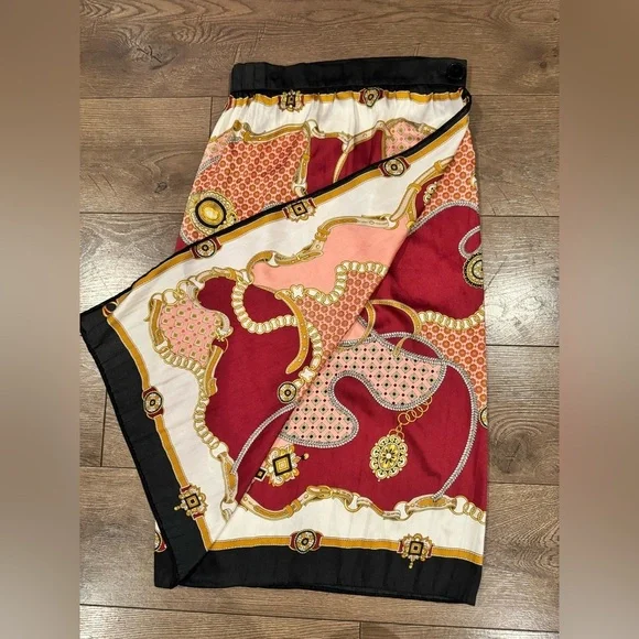 Zara Chain Print Pleated Midi Wrap Skirt, Size L-XL - Picture 9 of 14